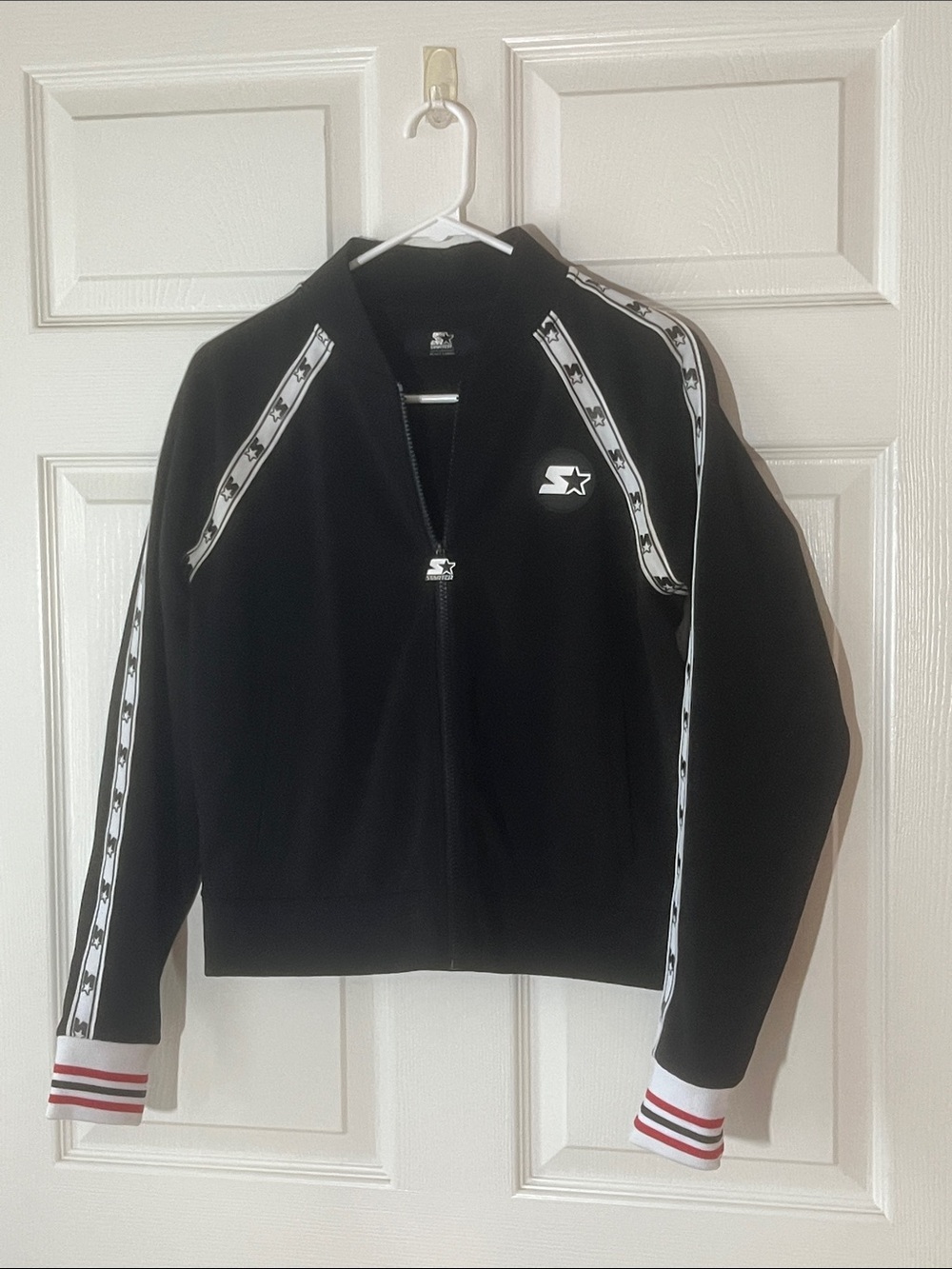 Starter Black Label Black Track Jacket with Stripe Tape Detail, Sz Small